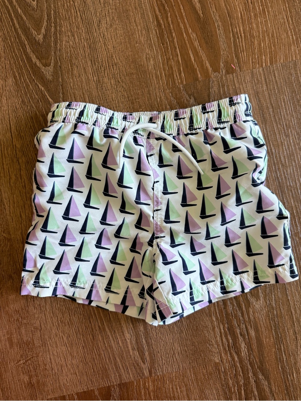 Janie and Jack White Swim Trunks with Pink & Green Sailboats